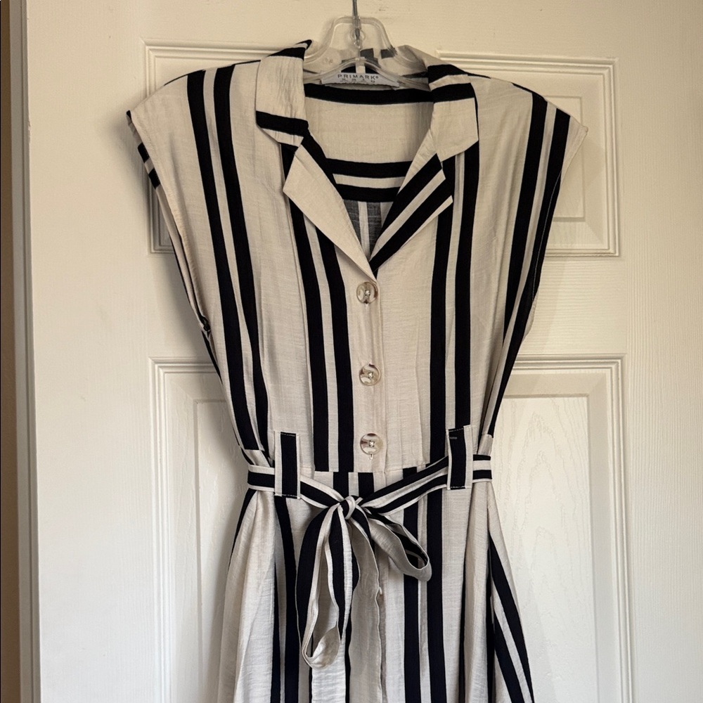 Striped Button-Up Dress with Belt